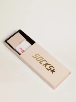 Discount Golden Goose Meias de algodão com acabamento desgastado, listras vermelhas e logo Material principal: algodão 74%, poliamida 25%, 1% elastano