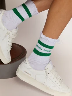 Clearance Golden Goose Meias de algodão com acabamento desgastado, listras verdes e logo Material principal: algodão 74%, poliamida 25%, 1% elastano