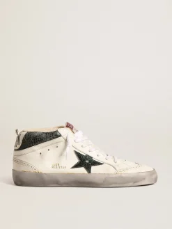 Discount Golden Goose Mid Star com estrela de couro metálico verde e lista branca Cor: branco