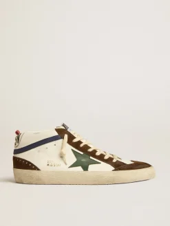Outlet Golden Goose Mid Star com estrela de couro verde e lista de couro azul Cor: branco