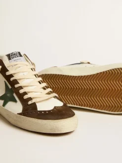 Outlet Golden Goose Mid Star com estrela de couro verde e lista de couro azul Cor: branco