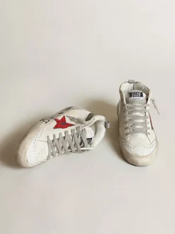 Cheap Golden Goose Mid Star com estrela de couro metálico rosa e lista preta Cabedal de napa branca
