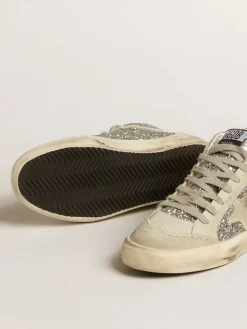 Fashion Golden Goose Mid Star de glitter prateado com estrela e lista de suede gelo Cabedal de glitter prateado