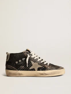 Shop Golden Goose Mid Star de glitter preto, estrela e talão de suede havana-rosado Cabedal de glitter preto