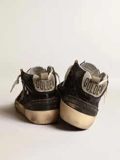 Shop Golden Goose Mid Star de glitter preto, estrela e talão de suede havana-rosado Cabedal de glitter preto