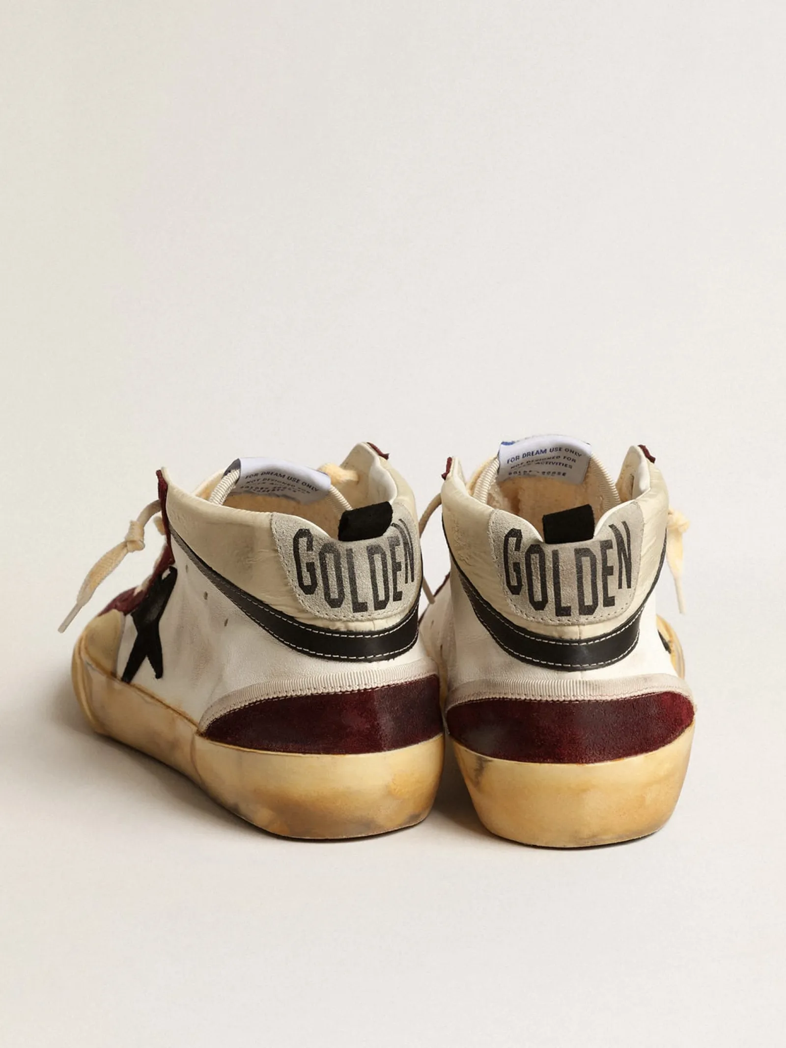 Cheap Golden Goose Mid Star de napa com estrela de suede preto e inserções cor vinho Cabedal de napa branca e náilon creme
