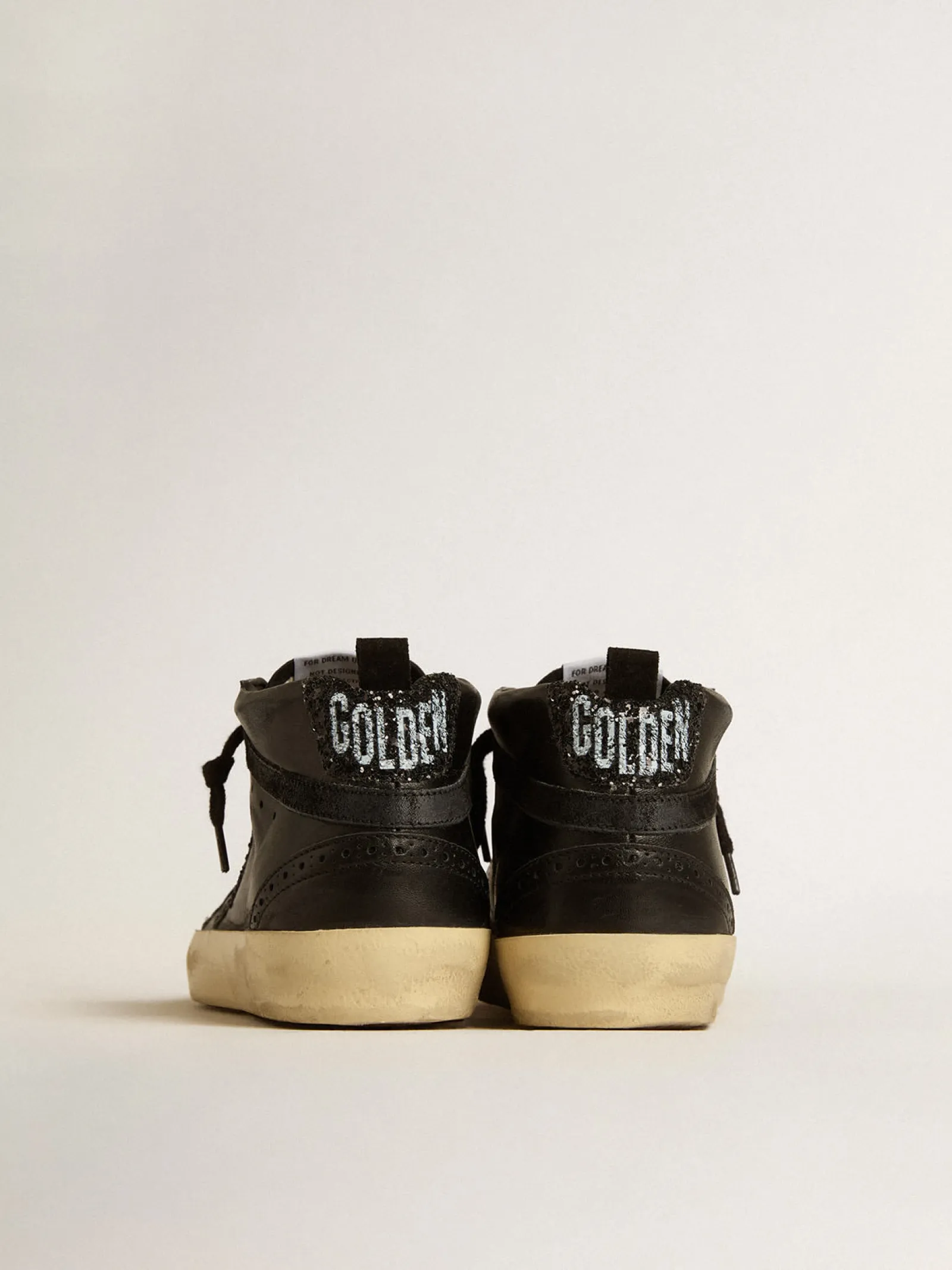 Sale Golden Goose Mid Star de napa preta com estrela de glitter preto e lista de suede Cabedal de napa preta