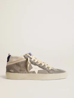 Flash Sale Golden Goose Mid Star de náilon cinza e napa com estrela de couro branco Cabedal de náilon cinza e napa branca