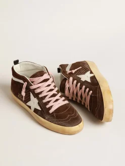Sale Golden Goose Mid Star de suede marrom com estrela de couro branco Cabedal de suede marrom
