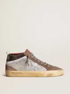 Outlet Golden Goose Mid Star de tela e suede com estrela de couro prateado Cabedal de tela prateada clara e suede marrom