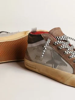 Outlet Golden Goose Mid Star de tela e suede com estrela de couro prateado Cabedal de tela prateada clara e suede marrom