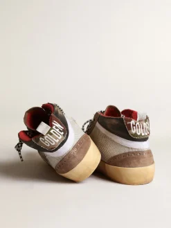 Outlet Golden Goose Mid Star de tela e suede com estrela de couro prateado Cabedal de tela prateada clara e suede marrom
