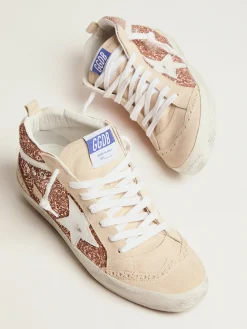 Clearance Golden Goose Mid Star feminino com glitter dourado Cabedal: 54% couro bovino, 32% polietileno tereftalato, 14% algodão