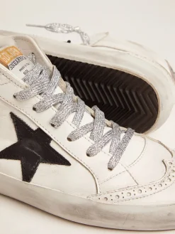Discount Golden Goose Mid Star feminino com talão metálico e cadarços de glitter Cabedal: 100% couro bovino