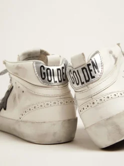 Discount Golden Goose Mid Star feminino com talão metálico e cadarços de glitter Cabedal: 100% couro bovino