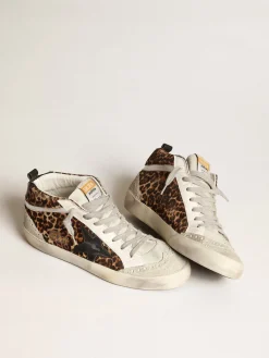 Outlet Golden Goose Mid Star feminino de cavalinho com estampa de leopardo e estrela preta Cabedal de couro cavalinho com estampa de leopardo nos tons de bege e marrom