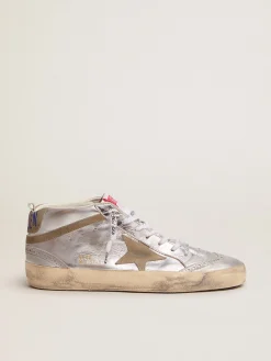 New Golden Goose Mid Star feminino de couro metálico prateado com estrela havana-rosado Cabedal de couro metálico prateado