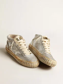 Fashion Golden Goose Mid Star Feminino de couro metálico prateado com estrela cor de marfim Cabedal de couro metálico prateado