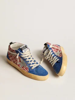 Cheap Golden Goose Mid Star Feminino de lona, estampa de coração e estrela prateada Cabedal de lona vermelha e branca com estampa xadrez e coração