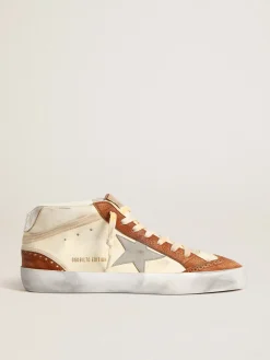Shop Golden Goose Mid Star LTD com estrela de couro cinza e lista de algodão bege Cor: creme