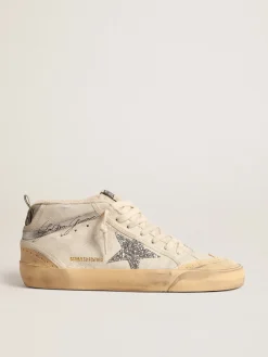 Hot Golden Goose Mid Star LTD com estrela de glitter e lista de couro metálico Cor: branco