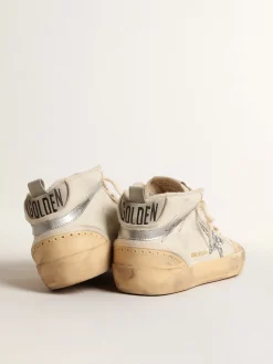 Hot Golden Goose Mid Star LTD com estrela de glitter e lista de couro metálico Cor: branco