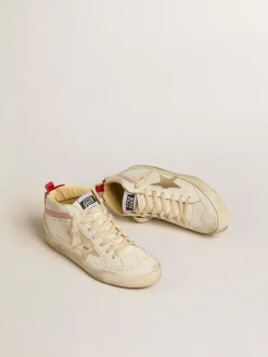 Hot Golden Goose Mid Star LTD de base vegetal com estrela de couro dourado e lista rosa Cabedal de base vegetal branco