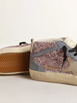 Fashion Golden Goose Mid Star LTD de glitter lilás com inserções de suede azul Cabedal de glitter lilás