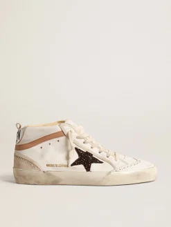 Hot Golden Goose Mid Star LTD de napa com estrela de glitter e lista de couro nude Cabedal de napa branca com bordas de algodão cru