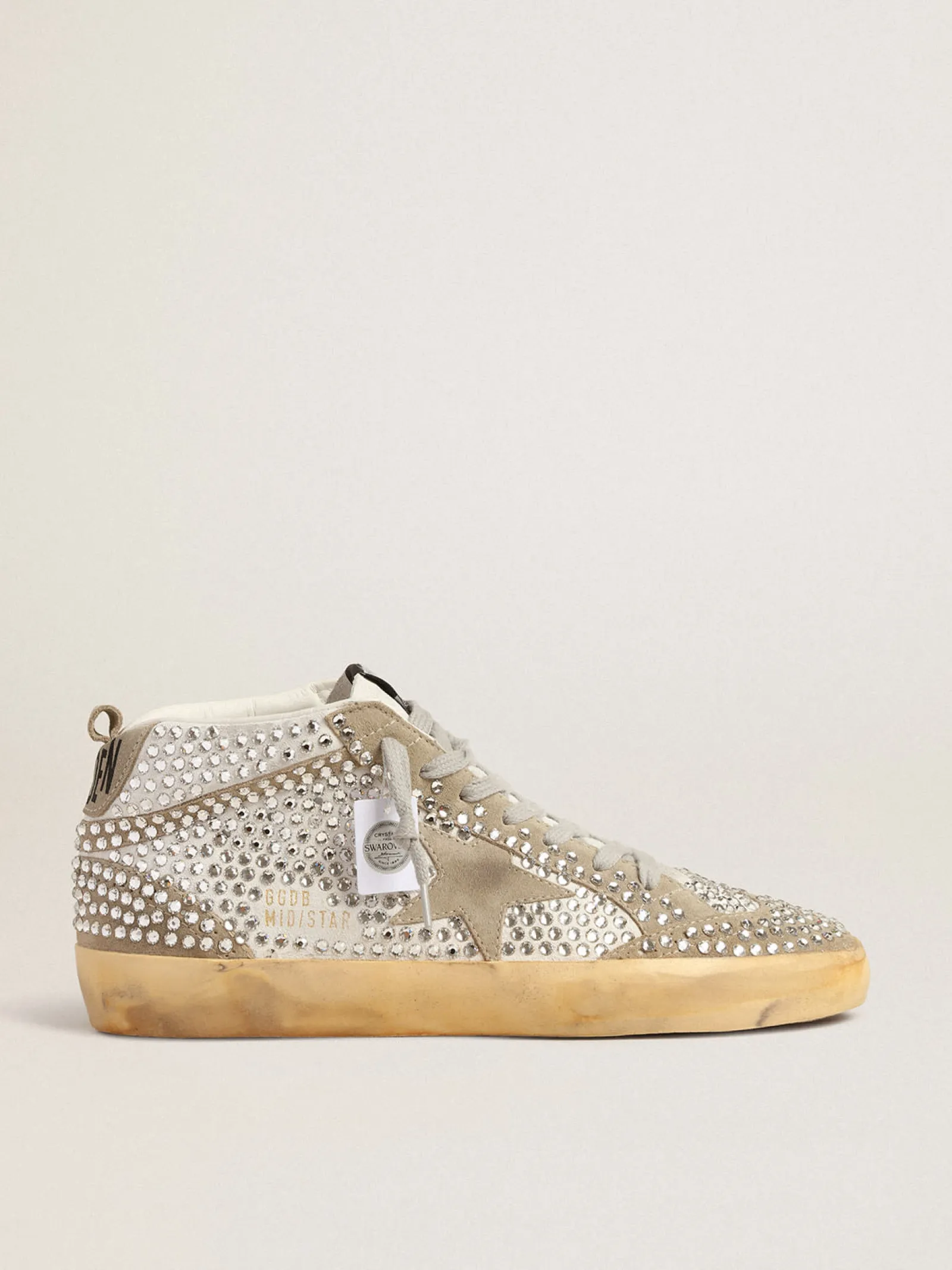 Sale Golden Goose Mid Star LTD de suede branco e havana-rosado com cristais Swarovski Cabedal de suede branco