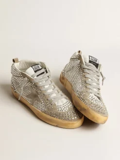 Sale Golden Goose Mid Star LTD de suede branco e havana-rosado com cristais Swarovski Cabedal de suede branco