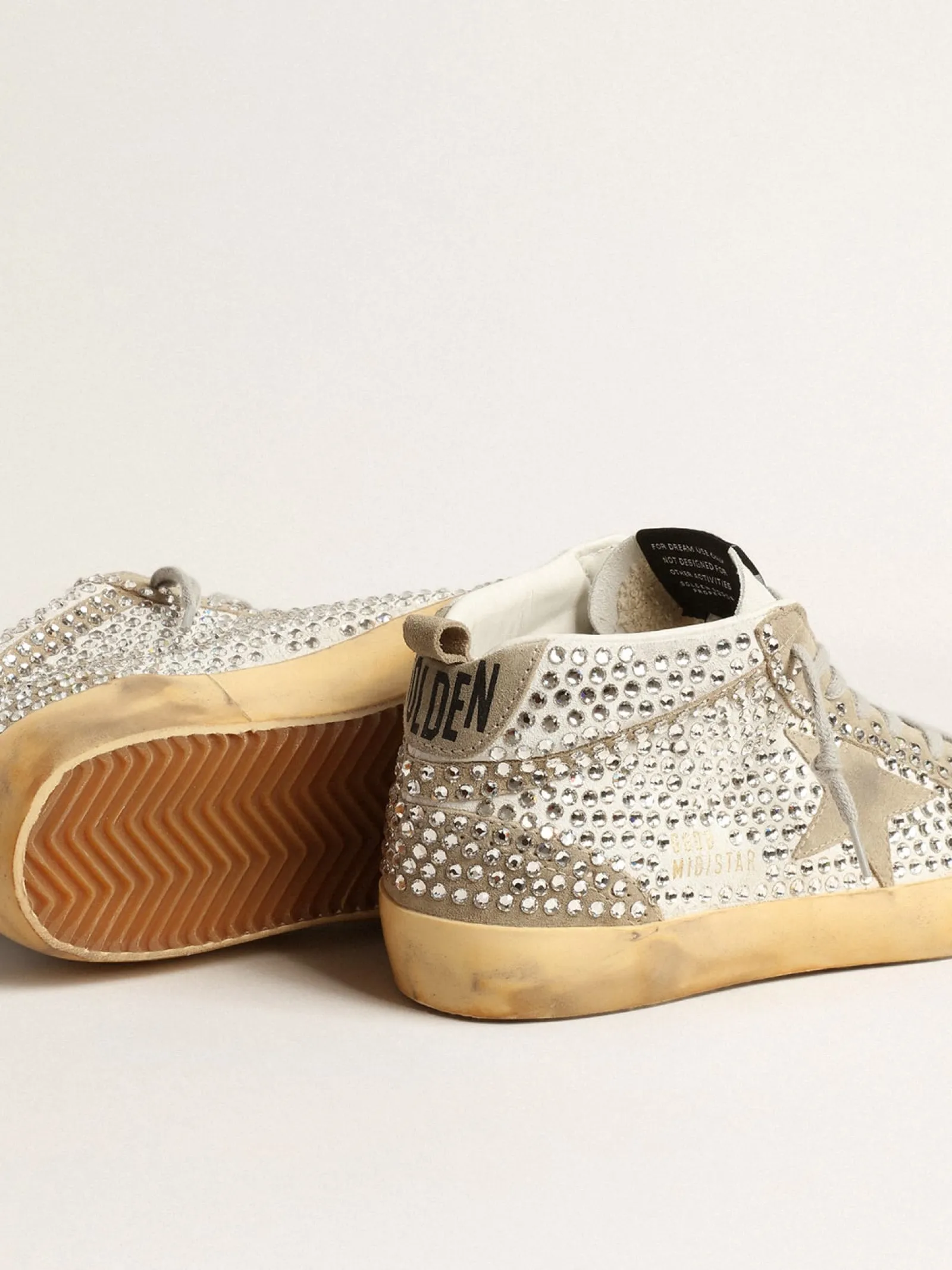 Sale Golden Goose Mid Star LTD de suede branco e havana-rosado com cristais Swarovski Cabedal de suede branco