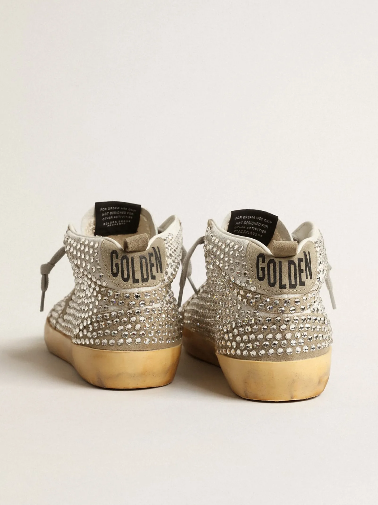 Sale Golden Goose Mid Star LTD de suede branco e havana-rosado com cristais Swarovski Cabedal de suede branco