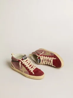 Store Golden Goose Mid Star LTD de suede púrpura com estrela de couro platinado e lista preta Cabedal de suede púrpura com inserções de suede cor de romã