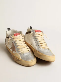 Hot Golden Goose Mid Star LTD, inserções de couro metálico prateado e estrela rosa Cabedal de napa e náilon brancos