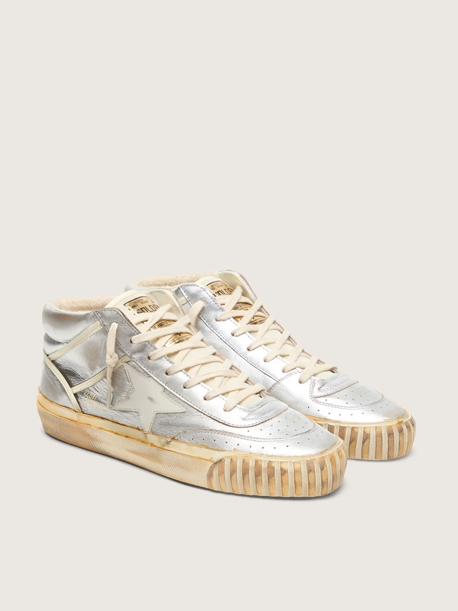 Clearance Golden Goose Mid Star Masculino de couro metálico prateado com estrela cor de marfim Cabedal de couro metálico prateado