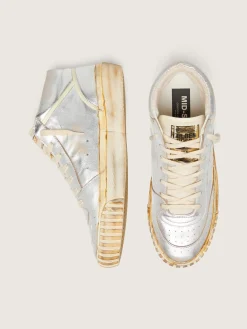 Clearance Golden Goose Mid Star Masculino de couro metálico prateado com estrela cor de marfim Cabedal de couro metálico prateado