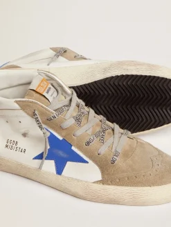 Discount Golden Goose Mid Star masculino de couro branco com estrela azul e inserções havana-rosado Cor: branco