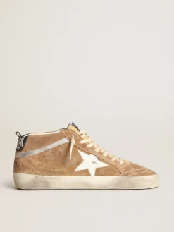 Clearance Golden Goose Mid Star masculino de suede cor tabaco com estrela de couro branco Cabedal de suede na cor tabaco