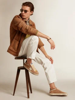 Clearance Golden Goose Mid Star masculino de suede cor tabaco com estrela de couro branco Cabedal de suede na cor tabaco