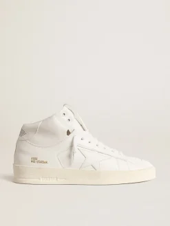 Flash Sale Golden Goose Mid-Stardan Feminino com base vegetal e estrela e talão brancos Tênis 100% vegano