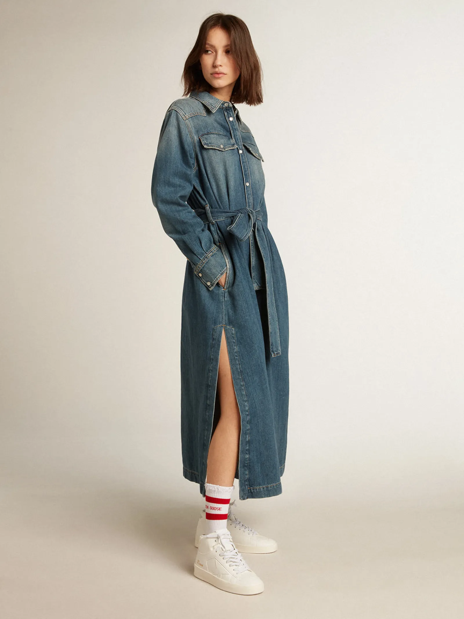 Flash Sale Golden Goose Mid-Stardan Feminino com base vegetal e estrela e talão brancos Tênis 100% vegano