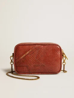 Cheap Golden Goose Mini Star Bag de couro com estampa de píton cor de ferrugem Cor: ferrugem