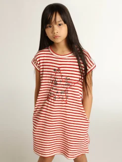 Hot Golden Goose Minivestido com listras brancas e vermelhas e bordado na frente Golden Collection