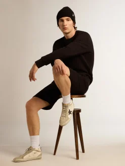 Fashion Golden Goose Moletom Archibald preto Coleção Star com estrela tom sobre tom na frente Cor: preto