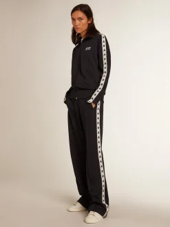 Shop Golden Goose Moletom azul-escuro com zíper e fita branca e estrelas em contraste Star Collection