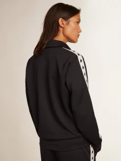 Shop Golden Goose Moletom azul-escuro com zíper e fita branca e estrelas em contraste Star Collection
