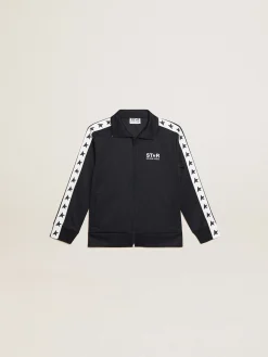 New Golden Goose Moletom azul-escuro com zíper e fita branca e estrelas em contraste Star Collection