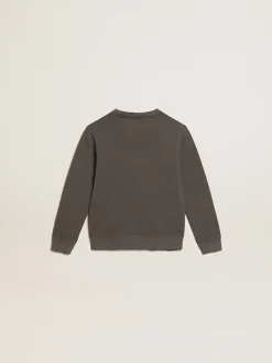 Shop Golden Goose Moletom cinza com tratamento desgastado e escrita com cristais Golden Collection