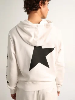 Store Golden Goose Moletom com capuz Alighiero Coleção Star branco vintage com estrelas pretas em contraste Cor: branco vintage